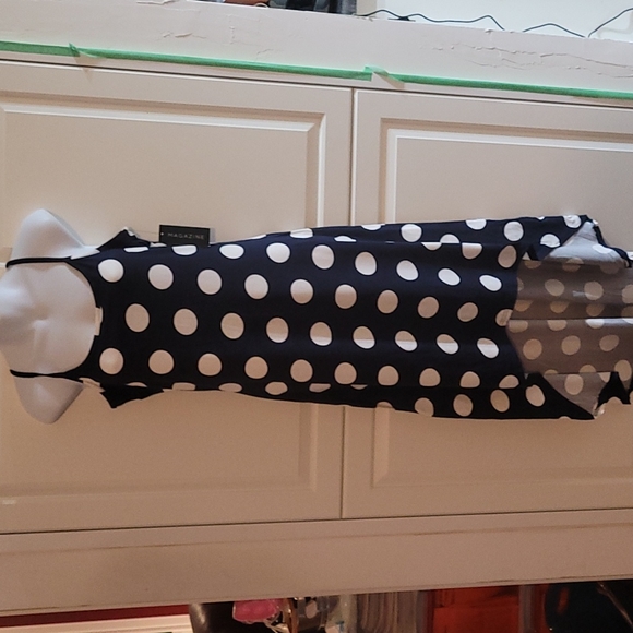 NWT Magazine Navy Blue White Polka Dot Print High Low Dress M - Picture 1 of 6